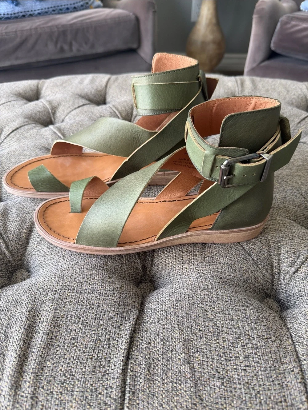 Free People Olive Green Strappy Ankle Buckle Sandals